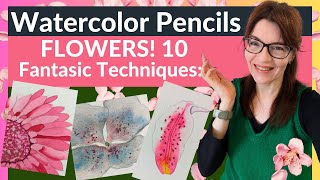 Watercolor Pencils FLOWERS 10 Fantastic Techniques [upl. by Libys]