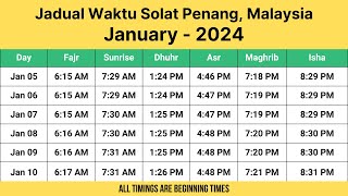 Penang Prayer Times January 2024  Jadual Waktu Solat Penang Malaysia [upl. by Adelbert55]