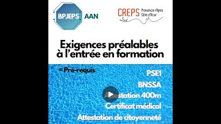 Exigences préalables entrée en formation BPJEPS AAN [upl. by Cleti748]