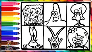 Dibuja y Colorea Los Personajes De Bob Esponja 🧽🐙🦀🐿️🦑👾🍔🌊 Dibujos Para Niños [upl. by Nidorf]