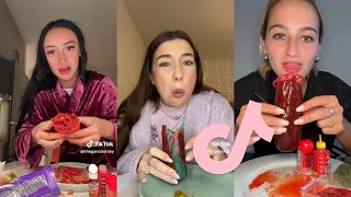 CHAMOY PICKLE KIT MUKBANG  tiktok compilation  asmr spicy sour eating asmr tiktok mukbang [upl. by Andy902]