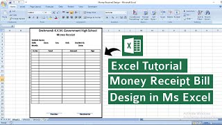 Excel Tutorial  How to Create Money Receipt Bill Design in Ms Excel  Cash Bill  Receipt Bill [upl. by Englebert]