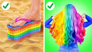 AMAZING RAINBOW CHALLENGES AND HACKS  Ideas to Brighten Up Your Day Colorful DIYs by 123 GO [upl. by Llennoc]