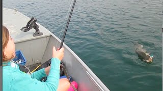 Kid SCREAMS while she catches HUGE 40quot NORTHERN PIKE by herself fishing in CANADA [upl. by Halilad]