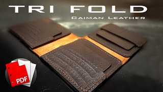 Tri Fold Caiman Leather Wallet  PATTERN [upl. by Zenobia261]