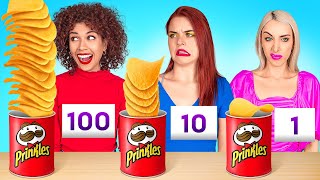 100 LAYERS FOOD CHALLENGE  Fun Food Hacks GIANT VS TINY Food For 24 Hours by 123 GO CHALLENGE [upl. by Hamitaf507]