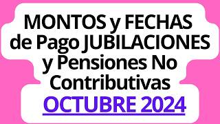 ‼️ Fechas de Pago o Cobro OCTUBRE 2024 en JUBILACIONES Pensiones Pensiones No Contributivas y PUAM [upl. by Aitnecserc]