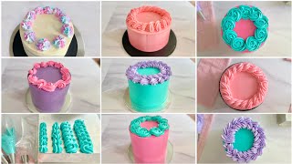 🎂 Decoración de PASTELES para principiantes 12 BORDES BÁSICOS para pastel con una sola duya 1M [upl. by Bushey862]