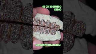 10 ON 10 JUMBO VVS MOISSANITE GRILLZ  grillz goldgrillz hiphop diamond blog [upl. by Jeaz]