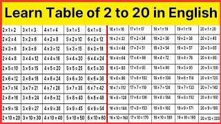 Learn multiplication table of 2 to 20  2 se 20 tak pahada in english mein  table of two to twenty [upl. by Nolan530]