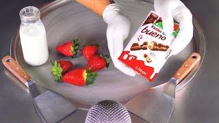 ASMR  Strawberry amp Kinder bueno Ice Cream Rolls  oddly satisfying tapping Relaxation  Chocolate [upl. by Ynar]