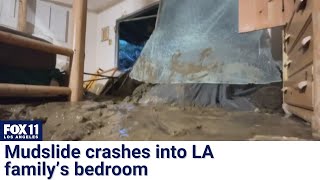 Mudslide crashes into LA familys bedroom in Baldwin Hills [upl. by Neeoma128]