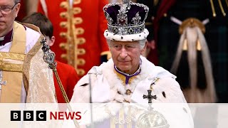 HM King Charles III leaves Westminster Abbey following Coronation ceremony  BBC News [upl. by Meehyr306]