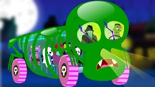 Wheels On The Bus Go Round And Round  Halloween Nursery Rhymes For Kids [upl. by Doyle539]