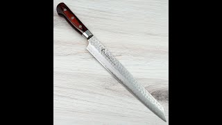 Sakai Takayuki Hammered Damascus Sujihiki 270mm [upl. by Attegroeg349]