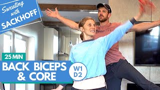 Back Biceps Core Workout  Week 1 Day 2 with Katee Sackhoff [upl. by Acirdna]