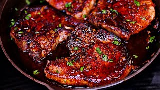 One Pan Honey Garlic Pork Chops Recipe [upl. by Sherrie]