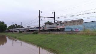 20160802 August 2 2016 SEPTA Silverliner IV and AEM7 push pull trains just south of Lansdale PA [upl. by Ardnaid945]