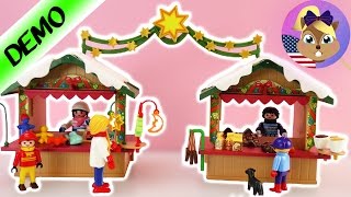 Playmobil Christmas  Christmas Market with Two Stands  Unboxing building and demo [upl. by Nirehtac]