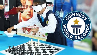 Chess genius arranges chess set BLINDFOLDED  Guinness World Records [upl. by Arihs801]