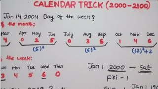 Trick to solve calendar problems in less than 20 secs  20002100 years [upl. by Wade]