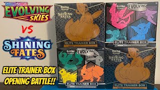 EVOLVING SKIES vs SHINING FATES 2x Elite Trainer Box Pokemon Card Opening Battle [upl. by Glanville]