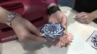 CHA 2012  Spellbinders Demos Cut Fold and Tuck Die Cuts for Intricate Shapes [upl. by Ailema]