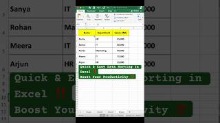 Quick Data Sorting in Excel 📈  Simple amp Super Fast Method  excel exceltips excelshorts [upl. by Hammerskjold993]