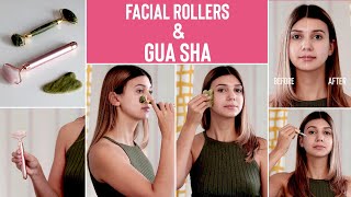 Facial Rollers amp Gua Sha  How to use them for GLOWING SKIN [upl. by Oalsecnew]