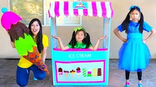 Wendy amp Jannie Pretend Play with Giant Ice Cream Cone Cart Store Kids Toy [upl. by Zanas131]