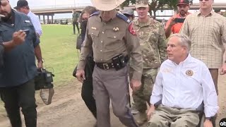 Abbott tours TexasMexico border in Eagle Pass gets security briefing [upl. by Ruenhcs5]