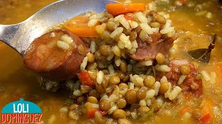 GUISO DE LENTEJAS CON ARROZ UNA RECETA SALUDABLE Y DELICIOSA  Loli Domínguez [upl. by Farrington]