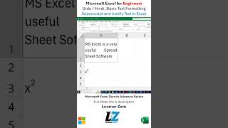 Superscript and Justify Text in MS Excel excel learning teacher shorts shortsfeed education [upl. by Frederick]