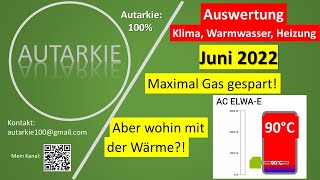 Ohne Gas gehts auch  Auswertung Klima Warmwasser Heizung  Juni 2022  Autarkie  Folge 170 [upl. by Eipper370]