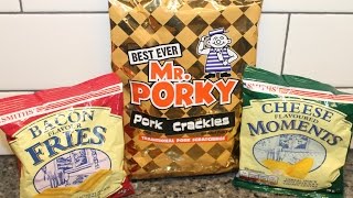 England Eatables 20 Mr Porky Pork Crackles and Smiths Bacon Flavored Fries amp Cheese Moments [upl. by Godfree445]