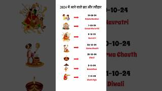 आगामी त्यौहार तिथि । Tyohar List  Hindu Calender  Tyohar Date shorts calender2024 [upl. by Dinerman]