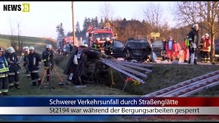 Schwerer Verkehrsunfall durch Straßenglätte  Glatteis behinderte anfahrende Rettungskräfte [upl. by Gardie]