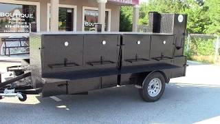 Mega Rib Master Barn Door Street Vendor BBQ Smoker Grill Builders Trailers Sale BBQ Catering [upl. by Atilrak]