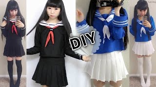 DIY Japanese Anime School Uniform DIY Easy Long Sleeve Seifuku  DIY Seifuku Scarf [upl. by Cami]