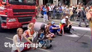 Just Stop Oil protesters block London Pride parade after organisers failed to meet their demands [upl. by Zorah750]