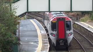 A Transport for Wales train to Chester arrives and departs Helsby Station Cheshire England 28824 [upl. by Aihsekal]