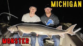 Catching HUGE STURGEON on the St Clair River  Opening day of sturgeon season 2023 on the SCR [upl. by Akimert607]