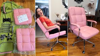 HomeZeer Pink Office Chair  Full Review with Installation [upl. by Anelrahc]