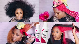 DYING MY NATURAL HAIR PINK USING ADORE NEON PINK amp PINK BLUSH  TRENDY TIK TOK SKUNK STRIPE [upl. by Yelak]