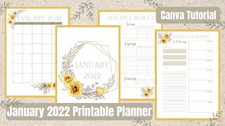 January 2022 Printable Planner  CANVA Tutorial  Digital Plan With Me [upl. by Roxana]