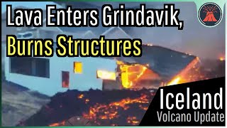 Iceland Volcano Eruption Update Buildings on Fire Lava Enters Grindavik [upl. by Leahey]