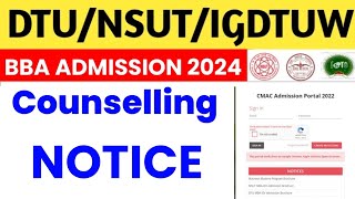 Dtu bba admission 2024  dtu bba counselling 2024  NSUT  IGDTUW bba admission 2024  CUET UG 2024 [upl. by Aihsyla]