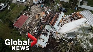 Florida tornadoes Drone video shows EF2 twisters path of destruction in Fort Myers [upl. by Taddeo]