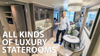 Regent Seven Seas Grandeur Cabin Tours A Look at Six Suites [upl. by Elinad]