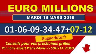 EUROMILLIONS NUMEROS GAGNANTS TIRAGE MARDI 19 MARS 2019 [upl. by Nnaerb]